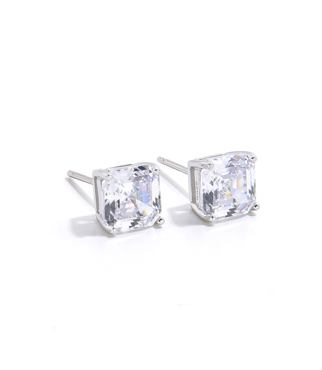 Asscher Cut Studs | Silver