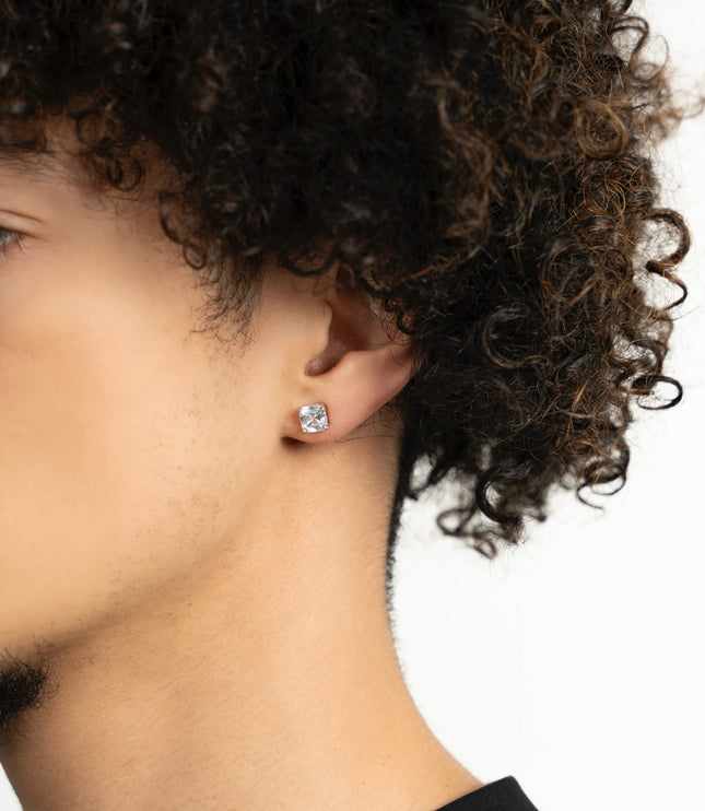 Asscher Cut Studs | Silver